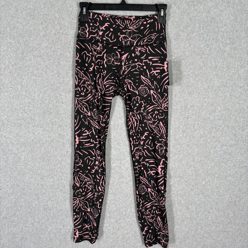 Colosseum Strappy Ankle Legging Small Black Pink Floral Feminine Cute Whimsical